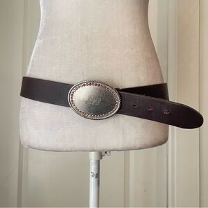 Y2K Abercrombie & Fitch Genuine Leather Brown Belt with rhinestones Buckle Sz M